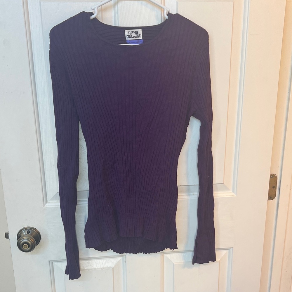 Women's Long Sleeve Ribbed Top in Deep Purple